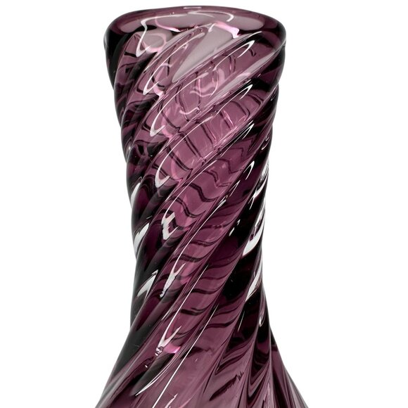 Vintage Hand Blown Purple Glass Swirl Vase Handmade in Poland Flower Bud 5.5"x2" - Picture 8 of 13